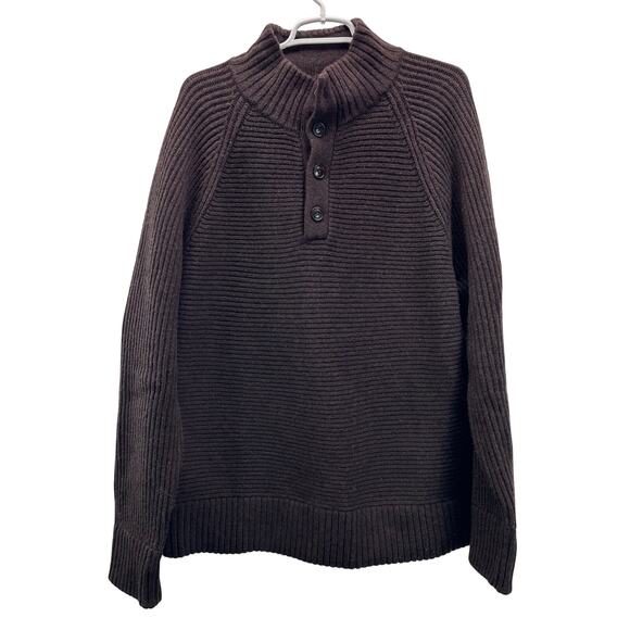 Banana Republic Nino Mock Neck Sweater Brown Wool XL Fisherman - Picture 2 of 9